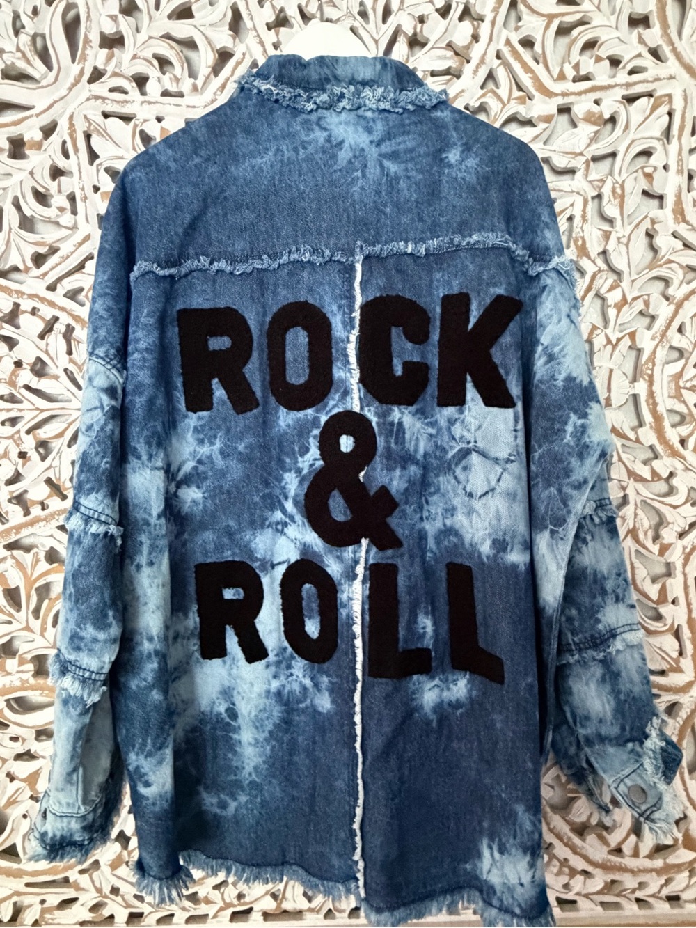 Elan Distressed Tie-Dye Denim Jacket - Blue